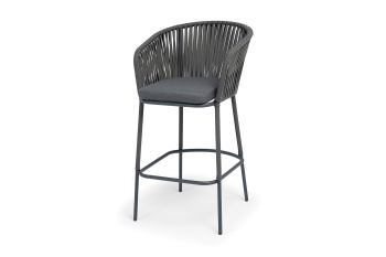 "Бордо" стул барный плетеный из роупа, каркас из стали темно-серый (RAL7024) муар, роуп серый 15мм, ткань темно-серая 027 NEWцвет Серый