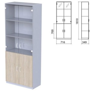 Шкаф закрытый со стеклом "Бюджет", 716х349х1810 мм, дуб сонома (КОМПЛЕКТ)