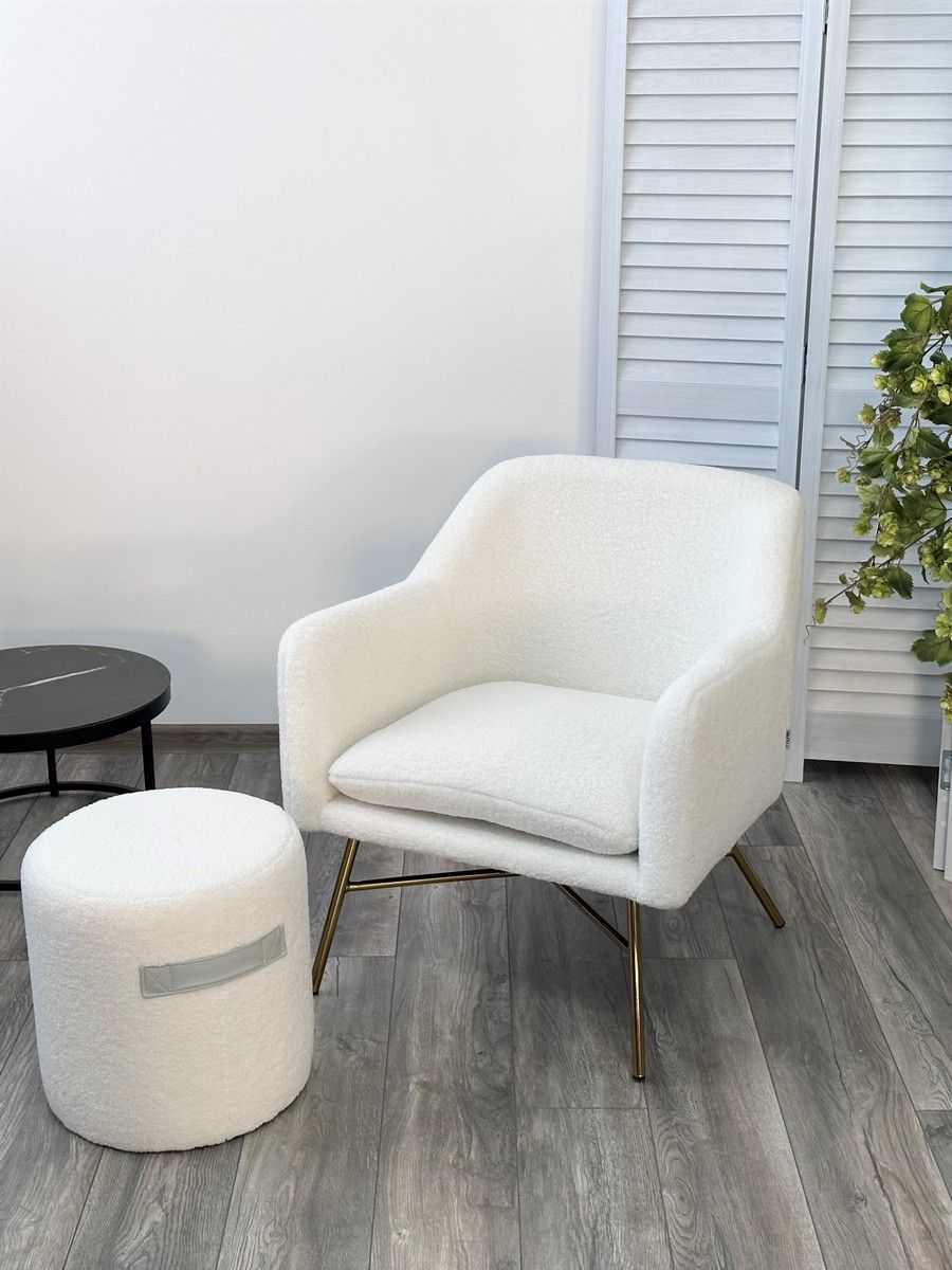 Кресло SHEEP NINI-01 Белый, teddy / золотой каркас