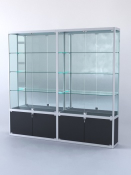 Витрина "ПРЯМОУГОЛЬНАЯ" №2-2м-300-3 (задняя стенка - зеркало), Черный