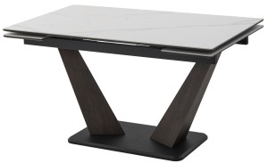 Стол ВИРДЖИНИЯ 140 MATTE БЕЛЫЙ МРАМОР, керамика / ЛЕСНОЙ ОРЕХ, ЧЕРНЫЙ,