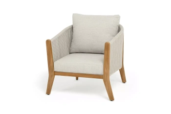 "Сидней" кресло плетеное из роупа, основание тик, каркас алюминий бежевый, роуп бежевый, ткань бежеваяцвет Бежевый