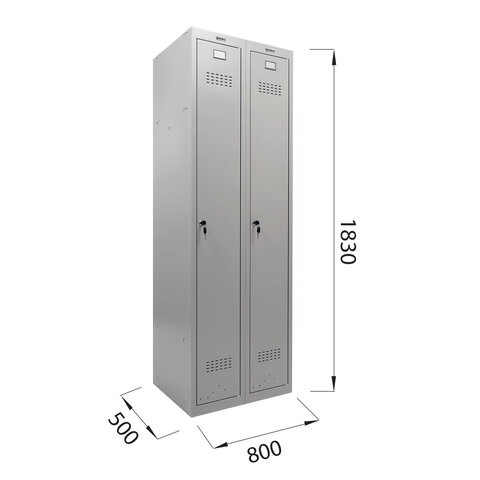 Шкаф металлический для одежды BRABIX "LK 21-80", УСИЛЕННЫЙ, 2 секции, 1830х800х500 мм, 37 кг, 291129, S230BR406102