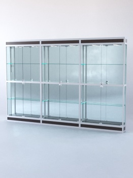 Витрина "ПРЯМОУГОЛЬНАЯ" №3-3м-200-3 (задняя стенка - зеркало), Дуб Венге