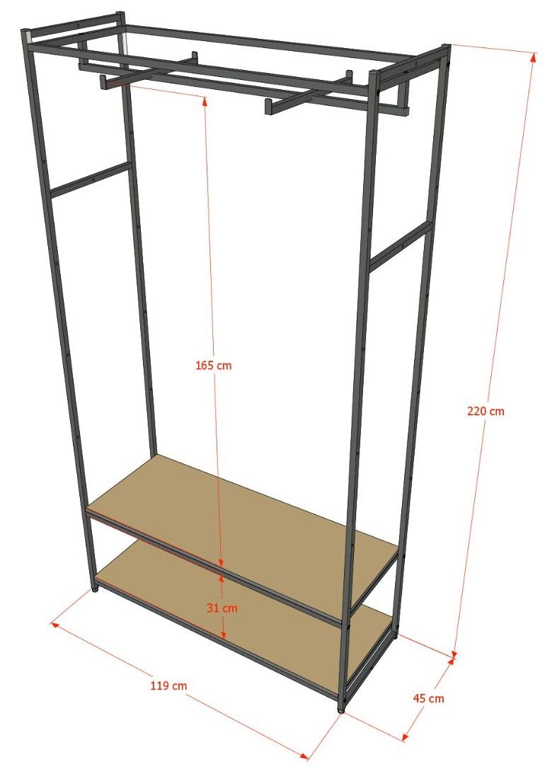 Стеллаж для одежды в стиле Лофт A22120-08-ЧЧ (220х120х45)
