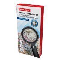 Лупа просмотровая с LED ПОДСВЕТКОЙ, диаметр 90 мм, увеличение 10, корпус черный, BRAU, 455928