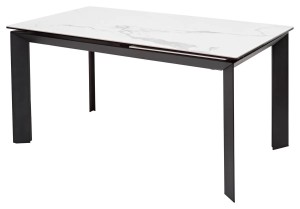 Стол КРЕМОНА (CREMONA) 140 БЕЛЫЙ МРАМОР ГЛЯНЦ (HIGH GLOSS STATUARIO), керамика/ ЧЕРНЫЙ, ®DISAUR