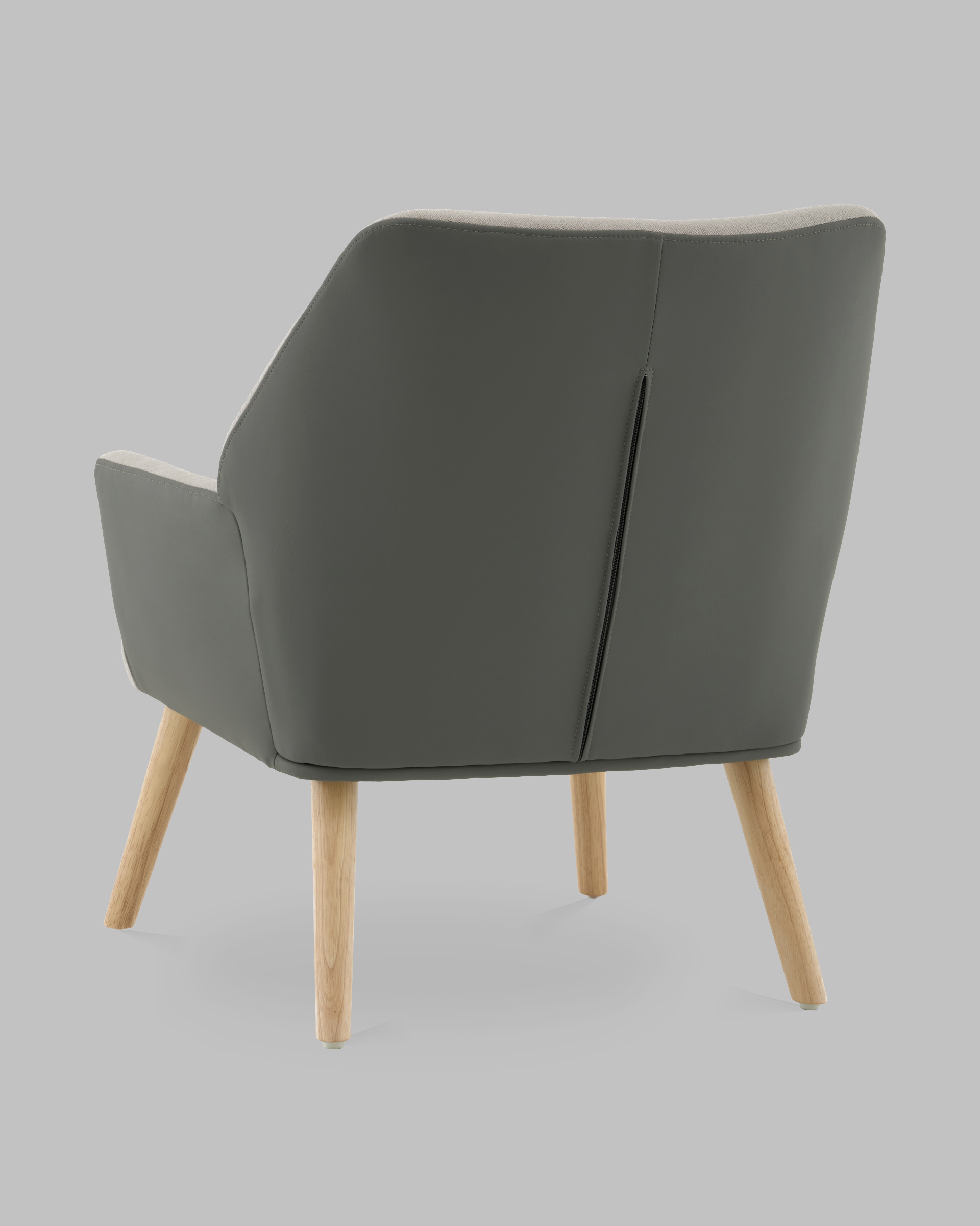 Кресло Харви серый с серой экокожей деревянные ножки