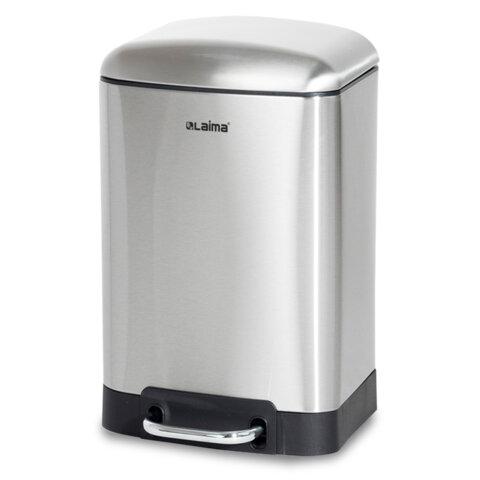 Ведро мусорное с педалью 6 л, крышка с доводчиком, стальное, БЕЗ ОТПЕЧАТКОВ, LAIMA ULTRA, 701567