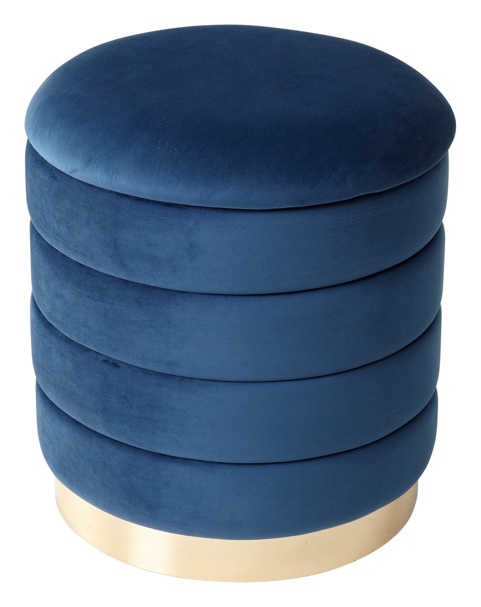 Пуф для гостиной ФРЕД синий #29, велюр / золотой каркас