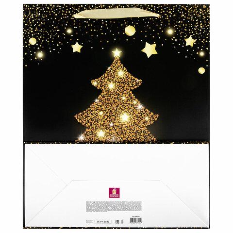 Пакет подарочный новогодний 26,5x12,7x33 см ЗОЛОТАЯ СКАЗКА "Midnight Christmas Tree", глиттер, 608230