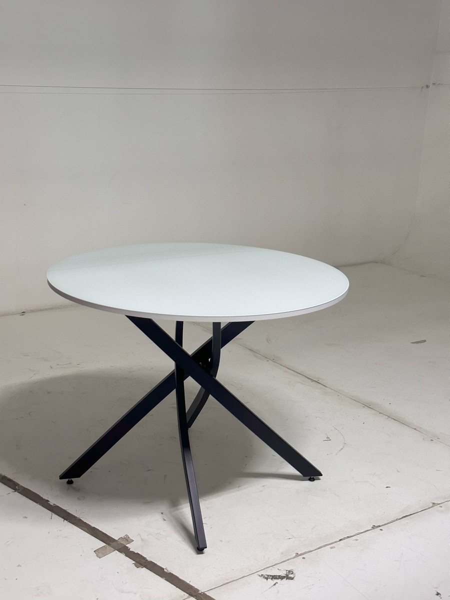 Стол ДАРИО D100 Белый, стекло/ Черный каркас