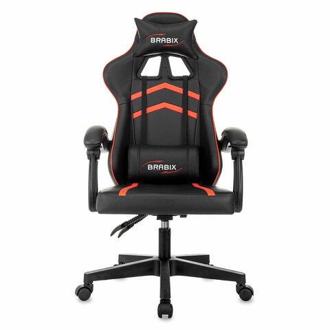 Кресло компьютерное BRABIX "Shooter GM-123", 2 подушки, экокожа, черное/красное, 533190