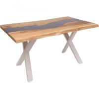 Стол Кварц, дуб натуральный + черный, массив + стекло триплекс