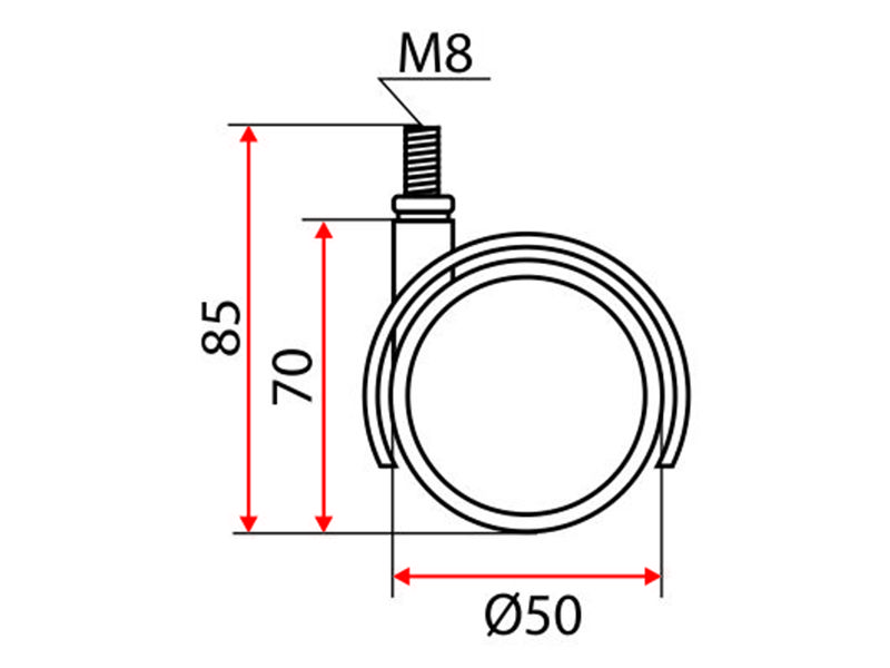 Опора колёсная D50 чёрная, на резьбе M8