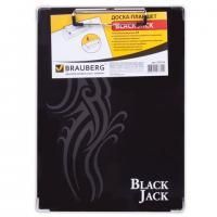 Доска-планшет BRAUBERG "Black Jack" с прижимом А4 (226х315 мм), картон/ламинированная бумага, ЧЕРНАЯ, 232236