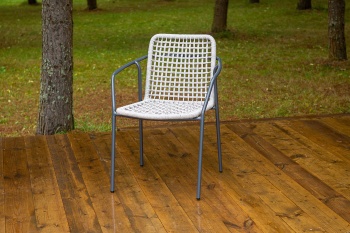 "Тунис" стул плетеный из роупа, каркас алюминий белый, роуп светло-серыйцвет светло-серый