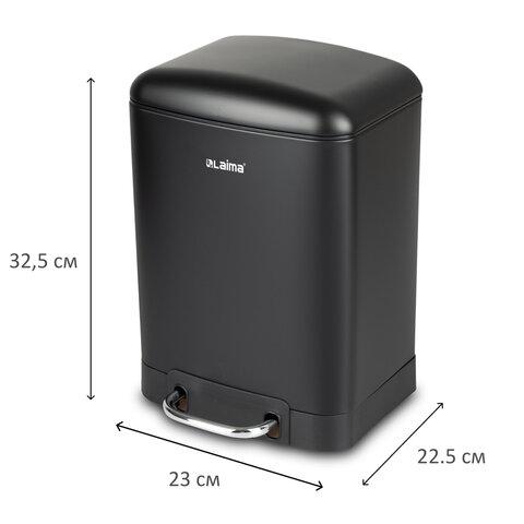 Ведро мусорное с педалью 6 л, крышка с доводчиком, черное матовое, металл, LAIMA ULTRA, 701564