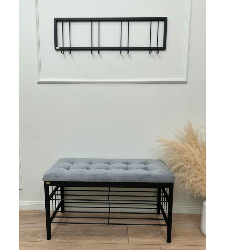 Вешалка настенная металлическая с крючками -93 (черный)