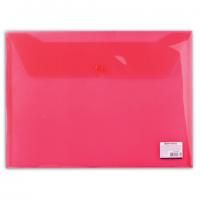 Папка-конверт с кнопкой BRAUBERG, А4, до 100 листов, прозрачная, красная, 0,15 мм, 221636
