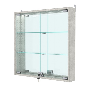 Витрина настенная с регулировочными полками №1-4АУ-РЕГ с зеркалом и с подсветкой, Метрополитан Грей