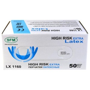 Перчатки латексные смотровые сверхпрочные SFM HIGH RISK LX 1160, 25 пар (50 шт.), размер S (малый)