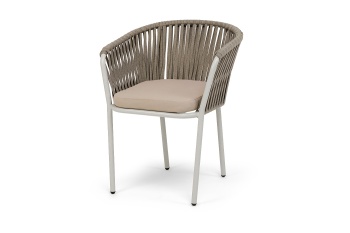 "Бордо" стул плетеный из роупа, каркас алюминий светло-серый (RAL7035) шагрень, роуп серо-коричневый 23мм, ткань Neo ashцвет серо-коричневый