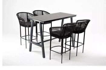 "Рио" барный комплект на 4 персоны, стол HPL "серый гранит", цвет темно-серыйцвет Темно-серый