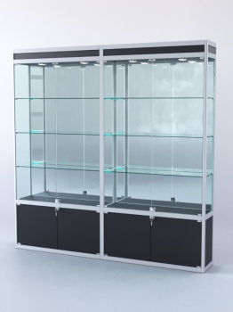 Витрина "ПРЯМОУГОЛЬНАЯ" №1-2м-300-3 (задняя стенка - зеркало), Черный