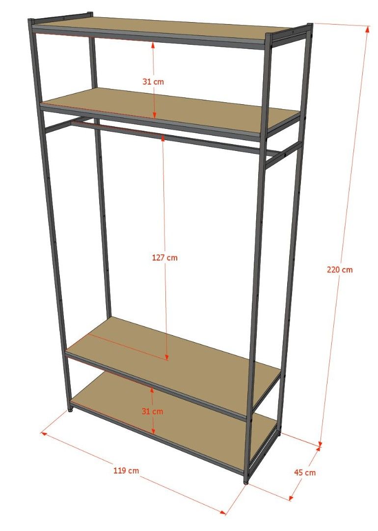 Стеллаж для одежды в стиле Лофт A22120-15-ЧЧ (220х120х45)
