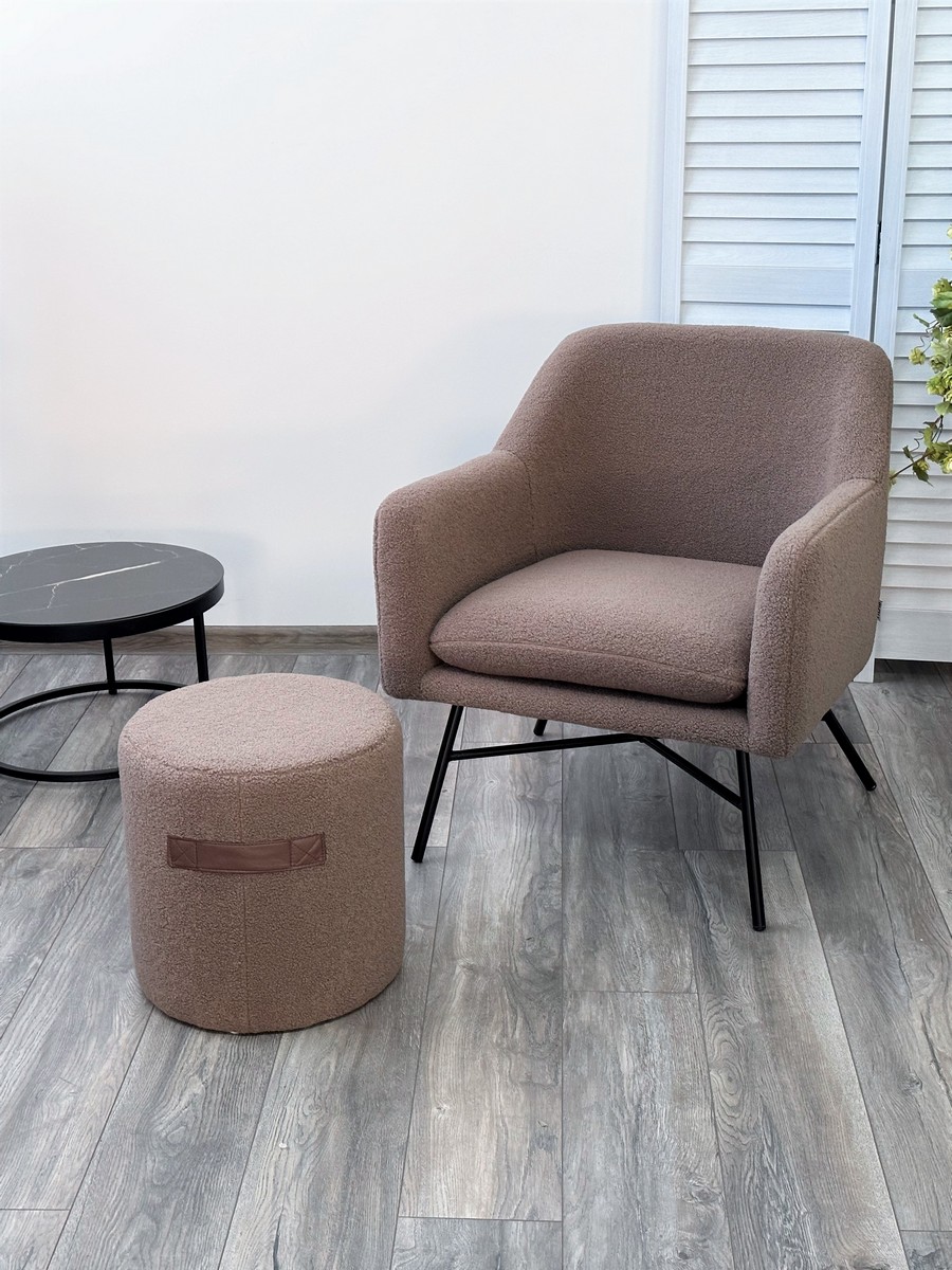 Пуф для гостиной HARTA NINI-02 Тауп, teddy  / TKS-03 темно-коричневый, экокожа