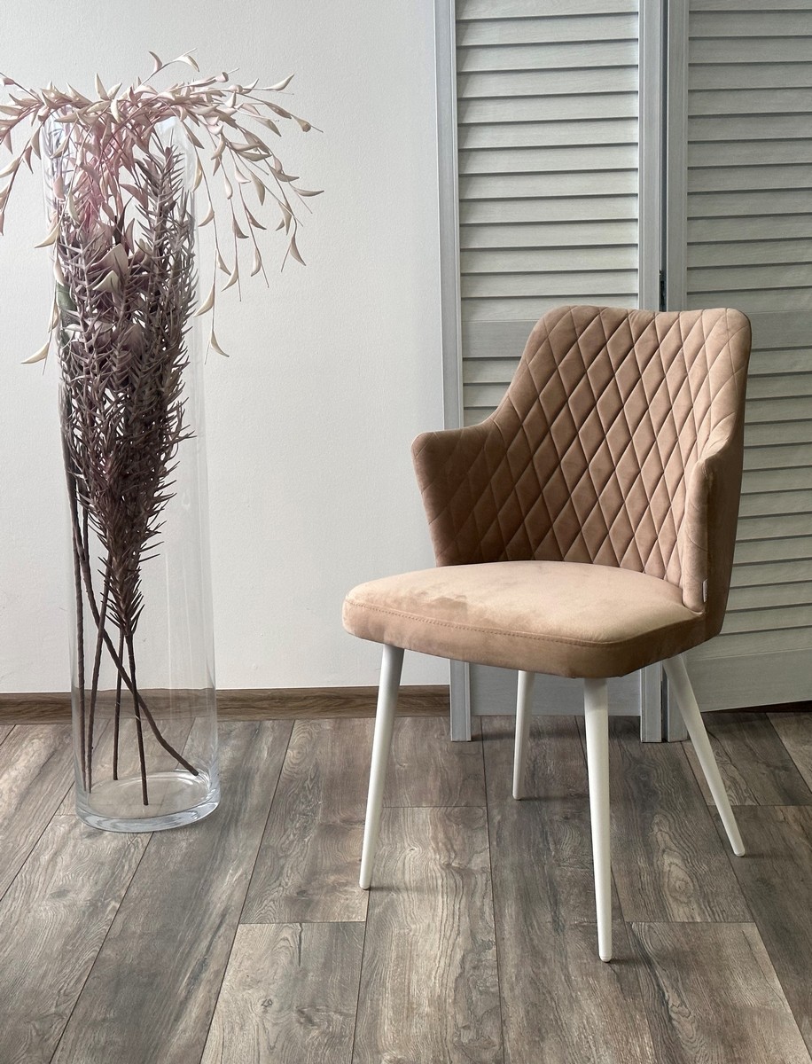 Стул ГЕРМАН (HERMAN) 360 град. БЕЖЕВЫЙ #5, велюр / белый каркас