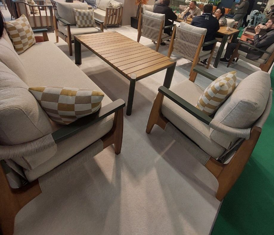 Комплект лаунж мебели Elif темно-зеленый, натуральный, кремовый