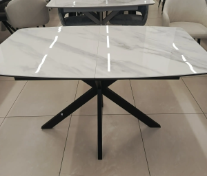 Стол АРИЗОНА 130 цвет БЕЛЫЙ МРАМОР АКТИВНЫЙ, керамика / Черный каркас