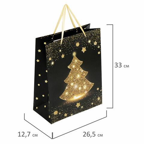 Пакет подарочный новогодний 26,5x12,7x33 см ЗОЛОТАЯ СКАЗКА "Midnight Christmas Tree", глиттер, 608230