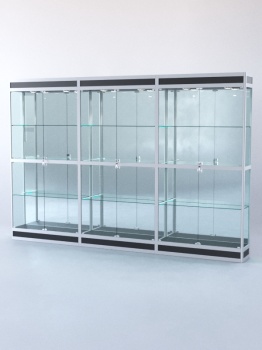 Витрина "ПРЯМОУГОЛЬНАЯ" №3-3м-300-3 (задняя стенка - зеркало), Черный