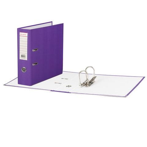 Папка-регистратор BRAUBERG с покрытием из ПВХ, 80 мм, с уголком, фиолетовая (удвоенный срок службы), 227200