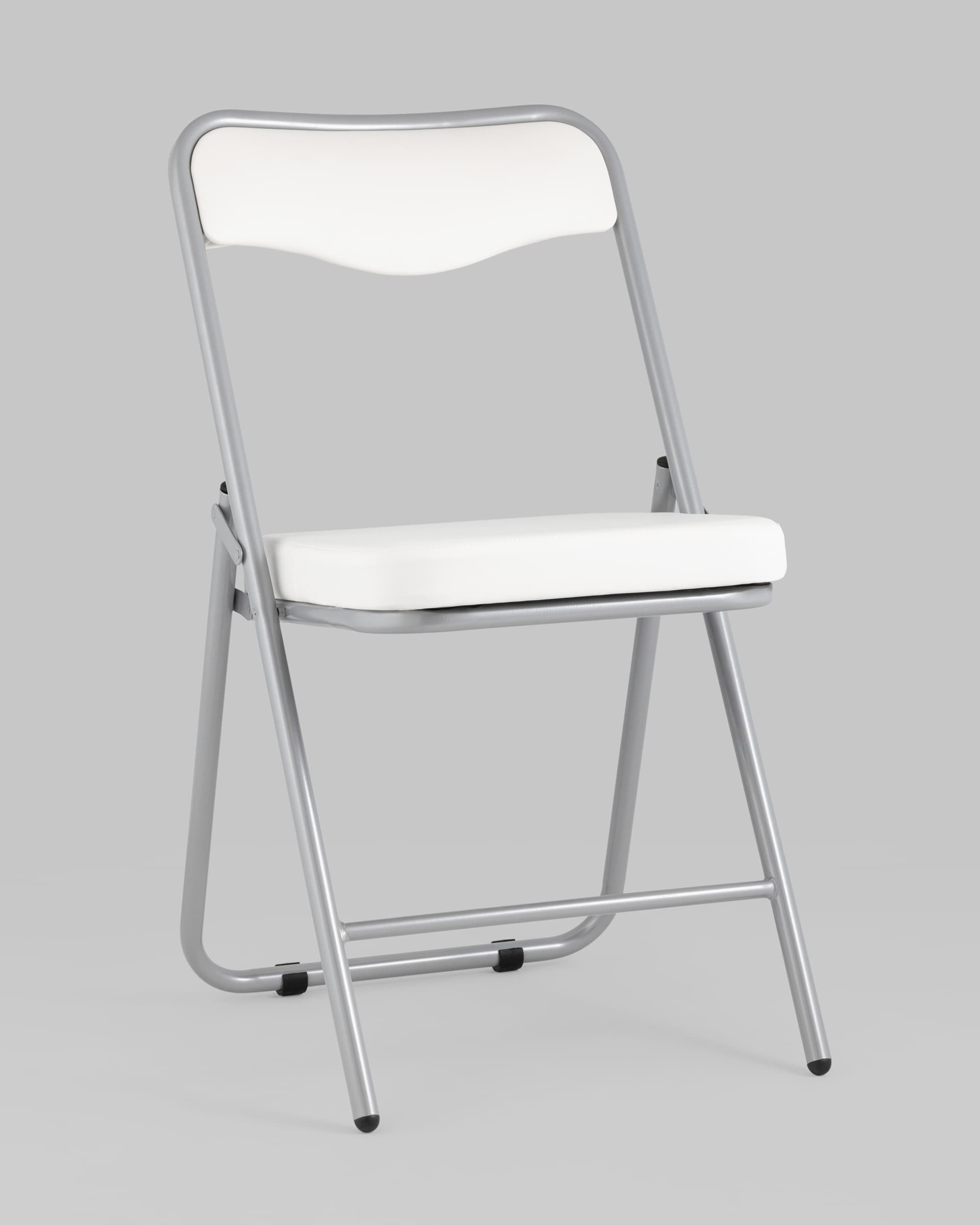 Складной стул Джонни экокожа белый каркас металлик