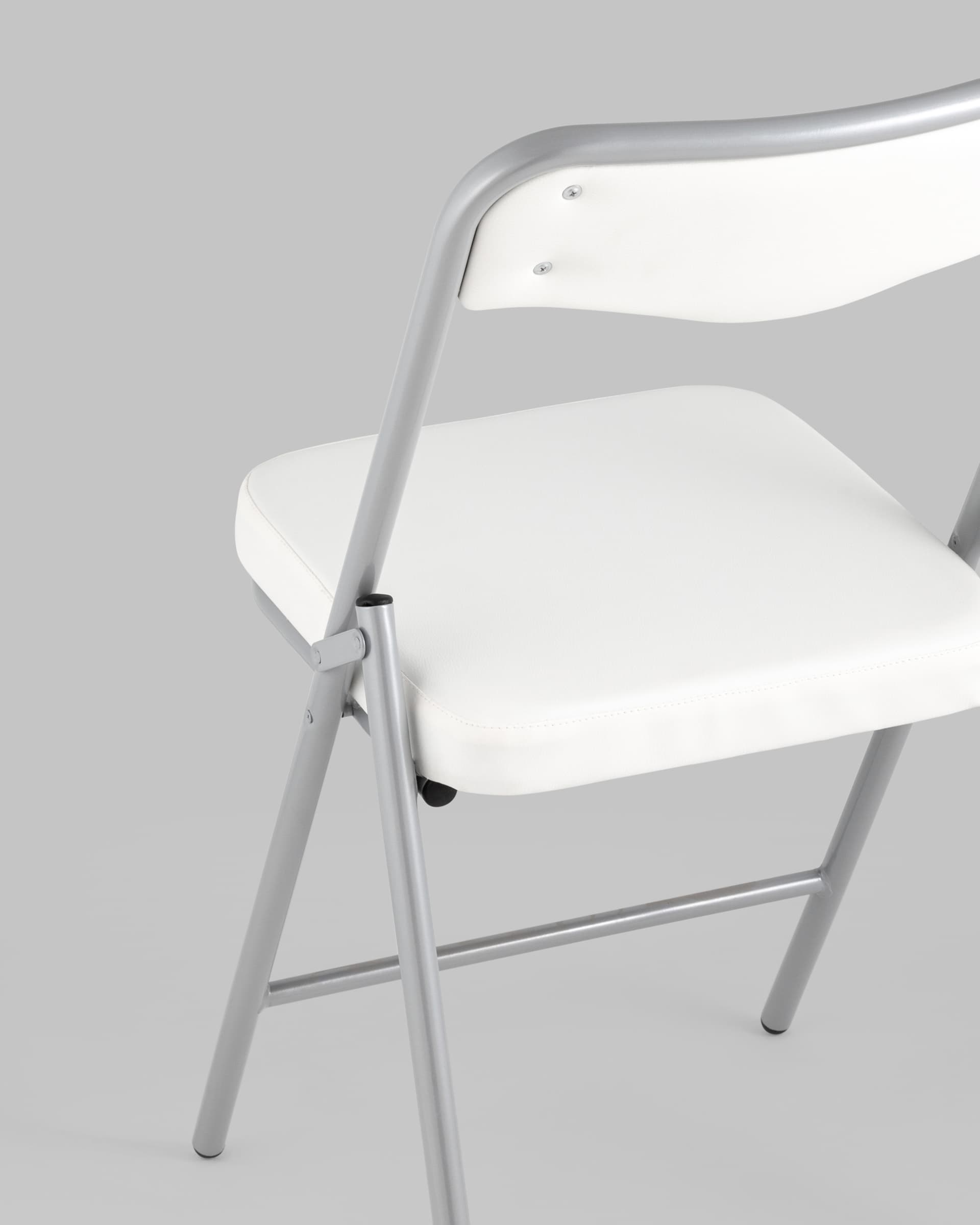 Складной стул Джонни экокожа белый каркас металлик