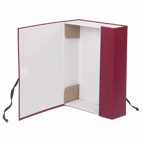 Короб архивный А4 (240х330 мм), 70 мм, 2 завязки, бумвинил, до 600 листов, бордовый, 122036