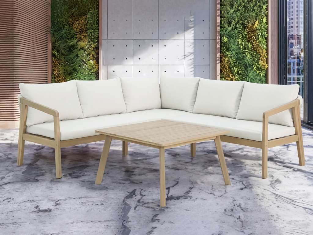 Модуль деревянный трехместный с подушками Nara песочный, бежевый