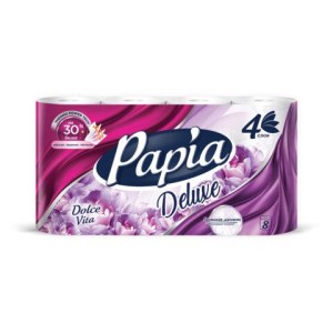 Бумага туалетная быт., спайка 8 шт., 4-слойная (8х14,8 м), PAPIA DELUXE/ELITE, аромат Dolce Vita, 50202835/502040