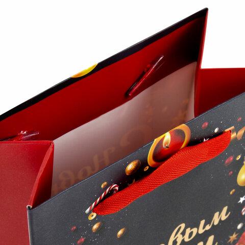 Пакет подарочный новогодний 11,4x6,4x14,6 см ЗОЛОТАЯ СКАЗКА "New Year" фольга, чёрный/красный, 608228