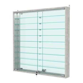 Витрина настенная с регулировочными полками №4-8АУ-РЕГ с зеркалом и с подсветкой, Метрополитан Грей