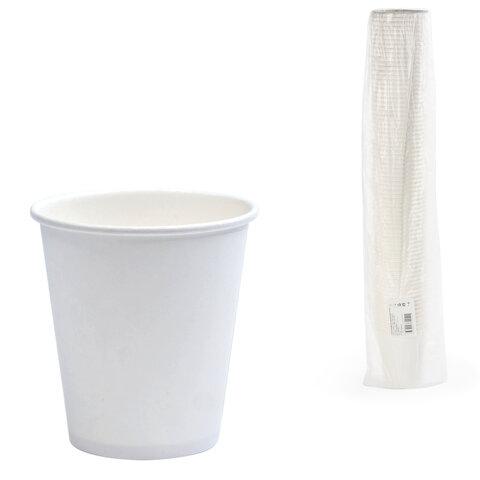 Стакан одноразовый бумажный 250/280 мл, D 80 мм, КОМПЛЕКТ 50 шт., однослойный, белый, холодное/горячее, ФОРМАЦИЯ, HB80-280-0000