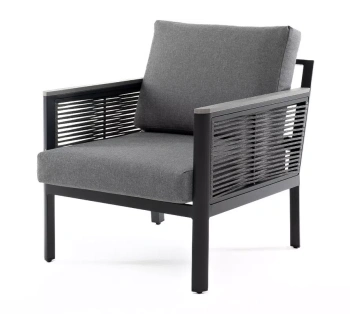 "Сан Ремо" кресло плетеное из роупа садовое, каркас алюминий темно-серый, роуп серый, ткань сераяцвет Серый