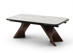 Стол МАНХЭТТЕН 200 цвет СВЕТЛЫЙ БЕЖ ( DRAC COLD XLIM), керамика / Орех Карни натуральный