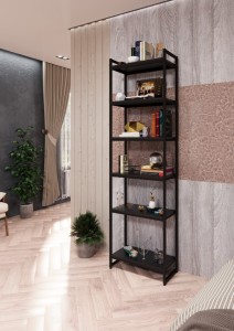 Стеллаж с полками PORTA ПЧ-2006Ч, 205 × 59 × 30 см, 6 полок — ЛДСП, чёрный