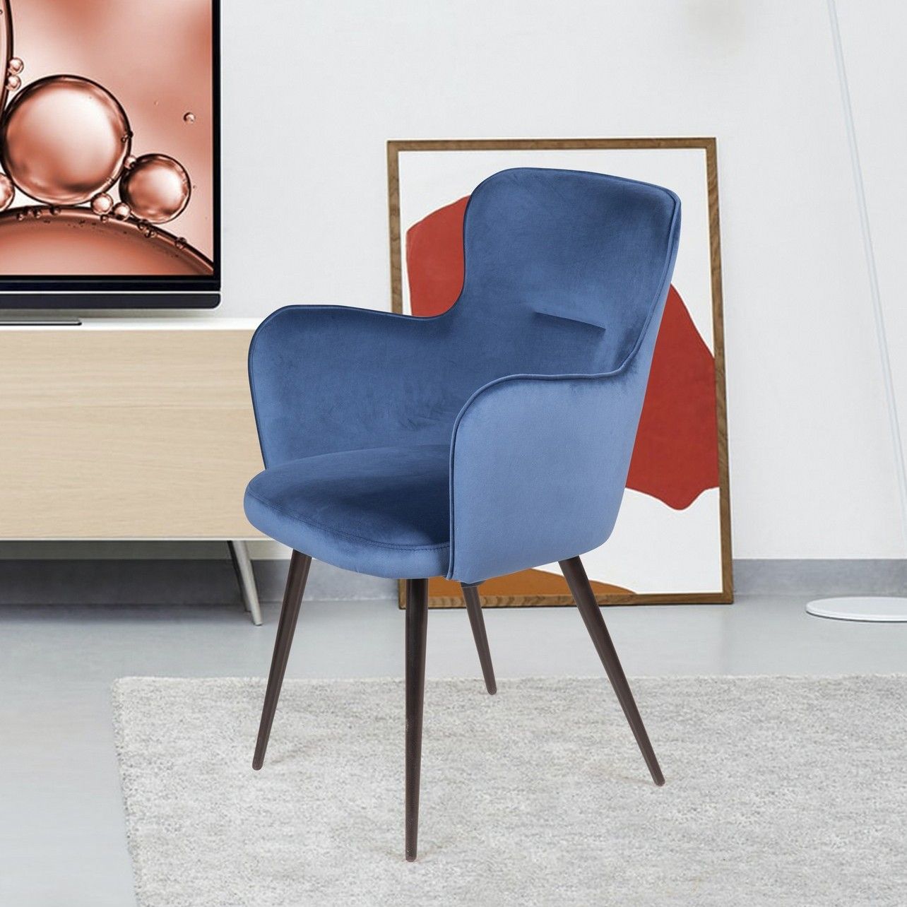 Стул с подлокотниками Кинг, бархат синий 29