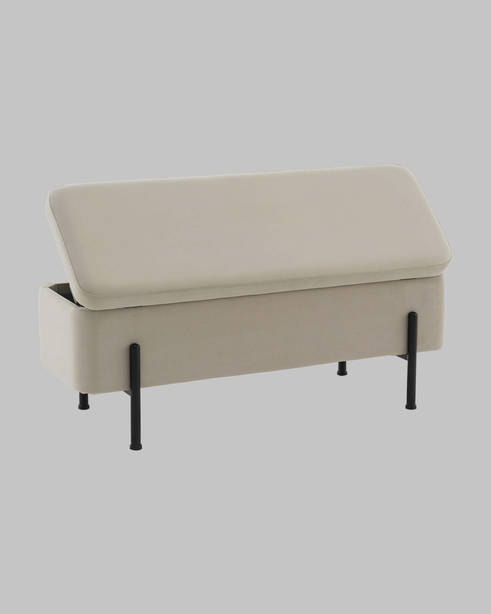 Банкетка Болейн с ящиком велюр бежевый черные ножки